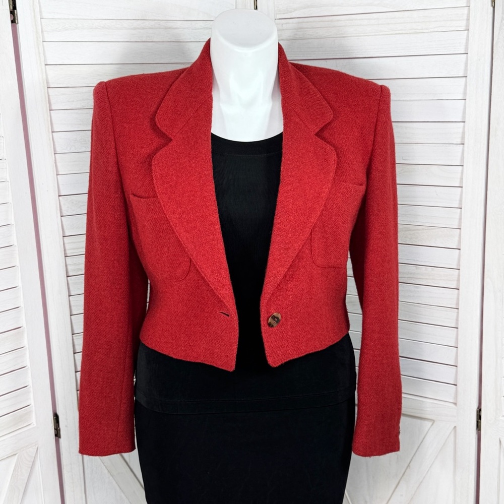 Vintage 80s‎ J.G. Hook Wool Crop Waist Blazer Jacket Brick Red Size 14